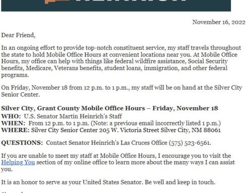 U.S. Senator Martin Heinrich’s Mobile Office Hours in Silver City