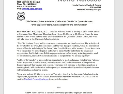 Gila National Forest to host “Coffee with Camille” in Quemado
