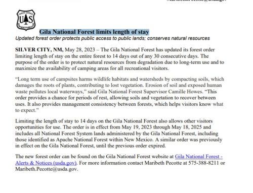 Gila National Forest limits length of stay