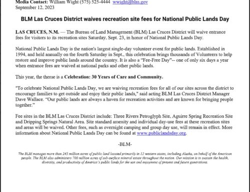 BLM Las Cruces District waives recreation site fees for National Public Lands Day