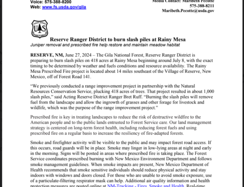 Reserve Ranger District to burn slash piles at Rainy Mesa