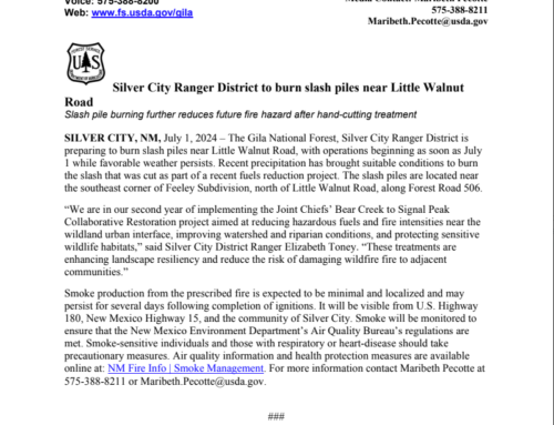 Silver City Ranger District to burn slash piles near Little Walnut  Road
