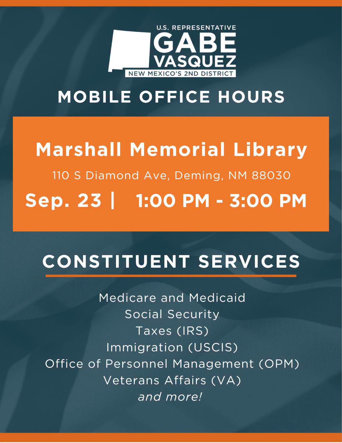 U.S. Representative Gabe Vasquez Mobile Hours